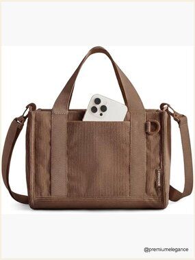 Corduroy Tote Bag with Crossbody Strap, Small Lightweight for Travel Work